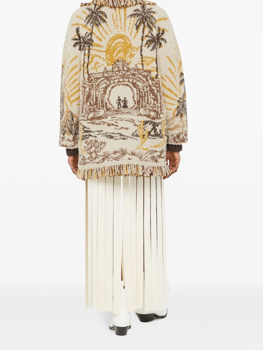 Affordable cardigan Women patterned-jacquard fringed-edge Alanui 0402